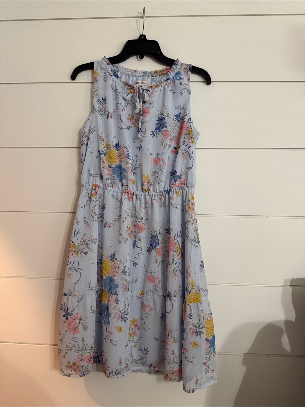 Merona Light Blue Floral Sleeveless Tie-Neck Dress
